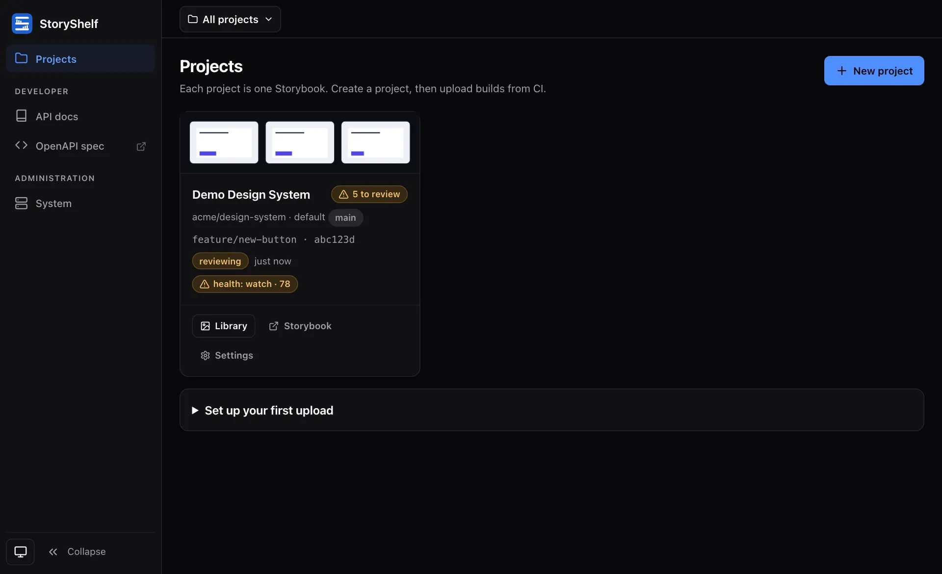 The projects overview: a card per project with its latest build and review backlog